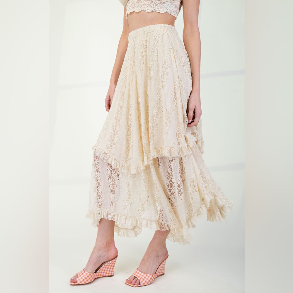 Easel Ivory Lace Maxi Skirt